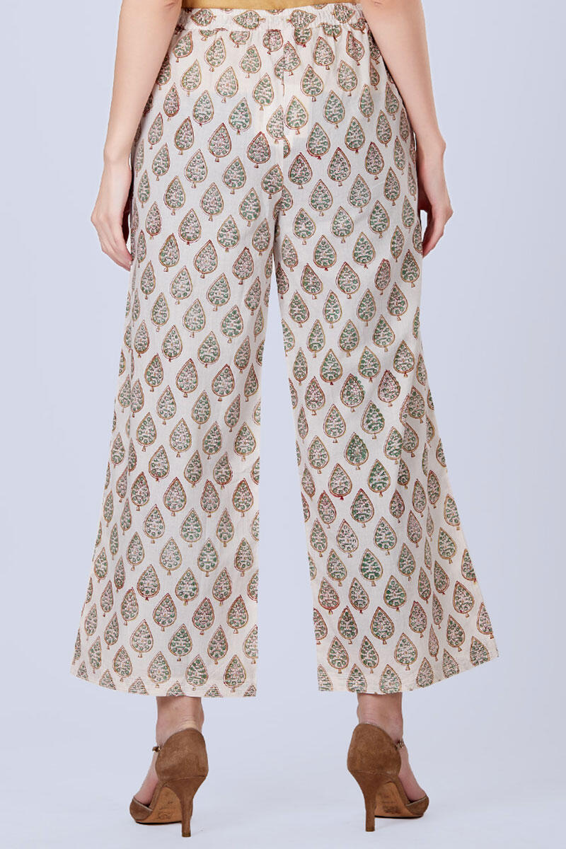 Green Block Printed Cotton Farsi Pants