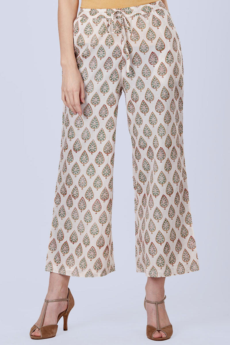 Green Block Printed Cotton Farsi Pants