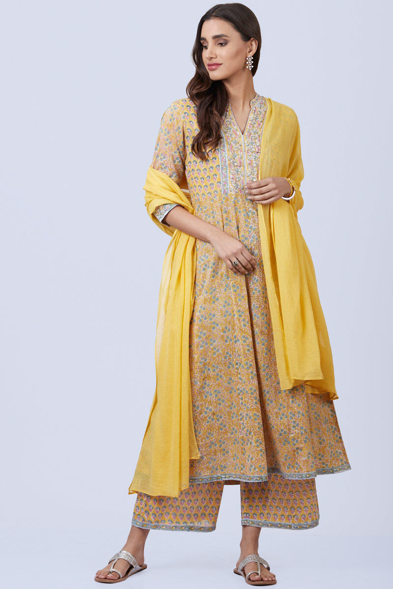 Yellow Handcrafted Cotton Dupatta