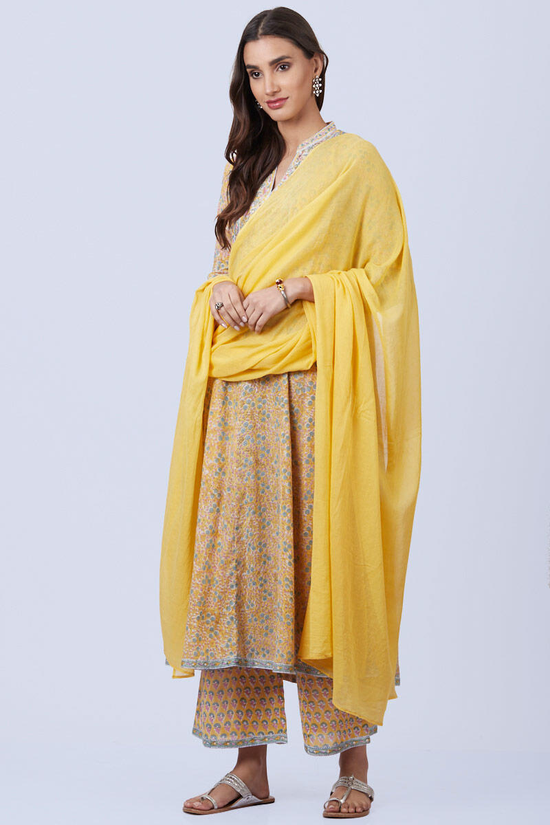 Yellow Handcrafted Cotton Dupatta