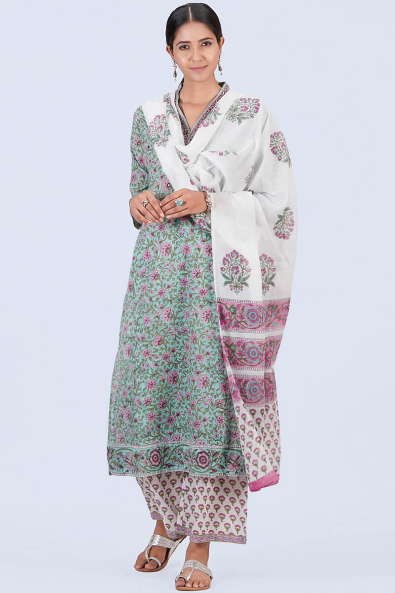 Pink Block Printed Cotton Dupatta