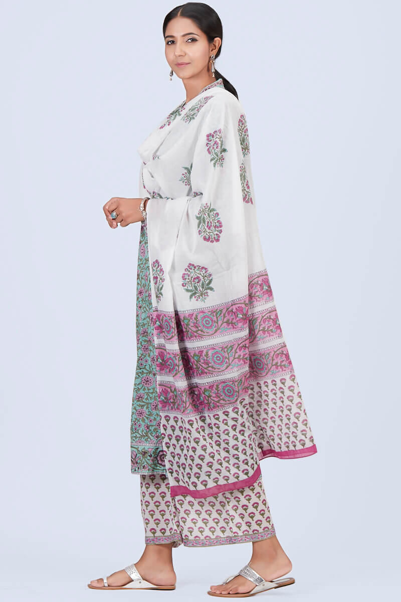 Pink Block Printed Cotton Dupatta