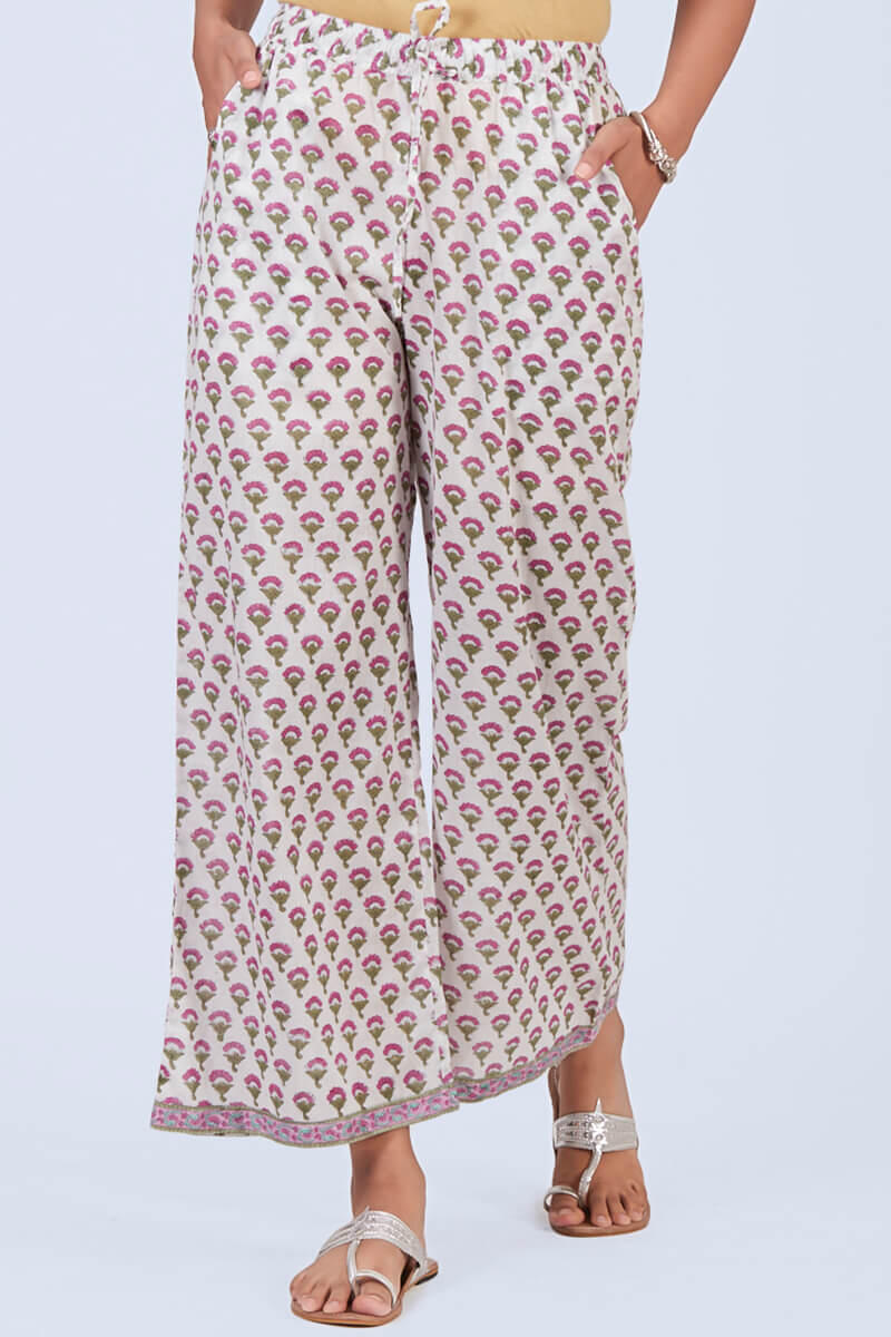 Pink Block Printed Cotton Farsi Pants