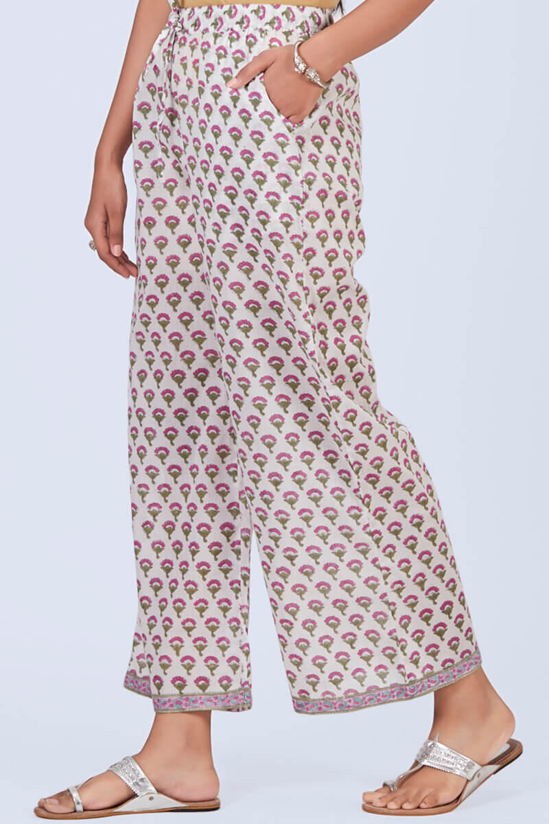 Pink Block Printed Cotton Farsi Pants