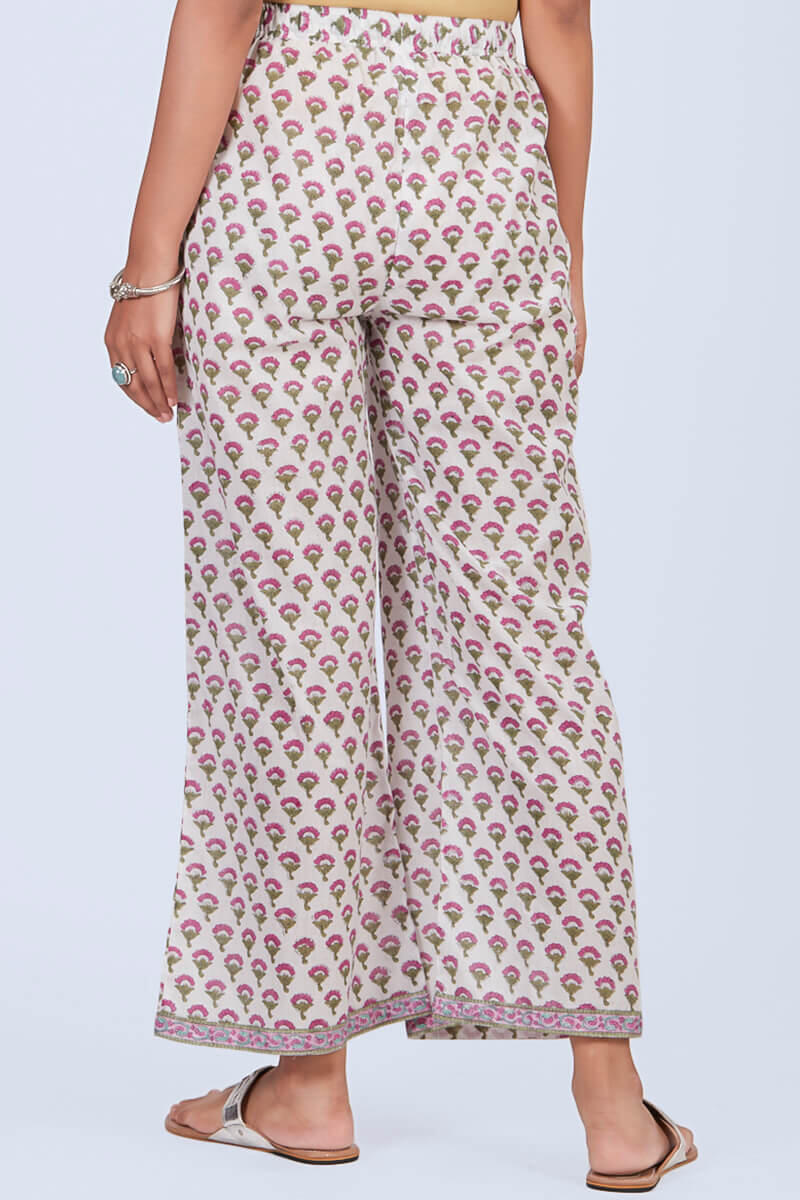 Pink Block Printed Cotton Farsi Pants