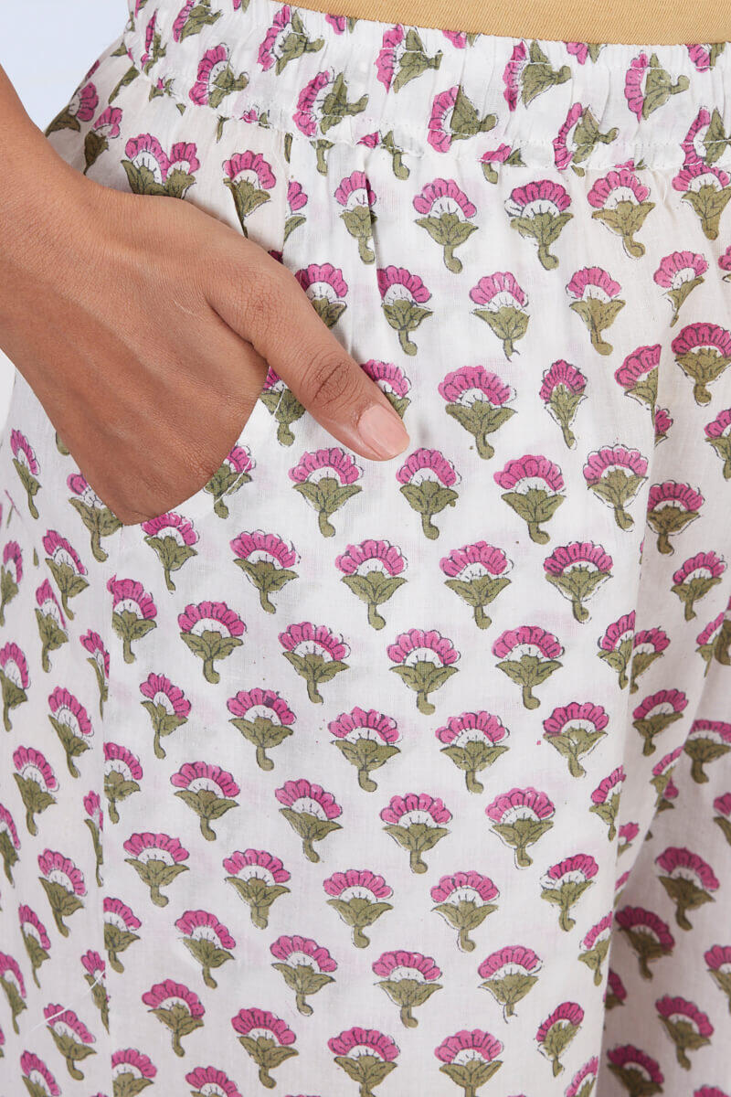 Pink Block Printed Cotton Farsi Pants