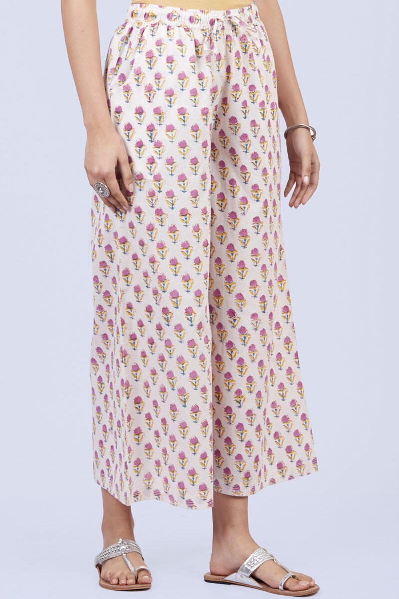 Purple Block Printed Cotton Palazzo