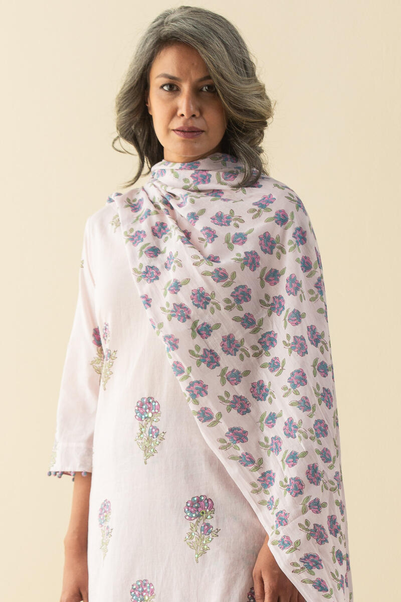 Purple Block Printed Cotton Dupatta
