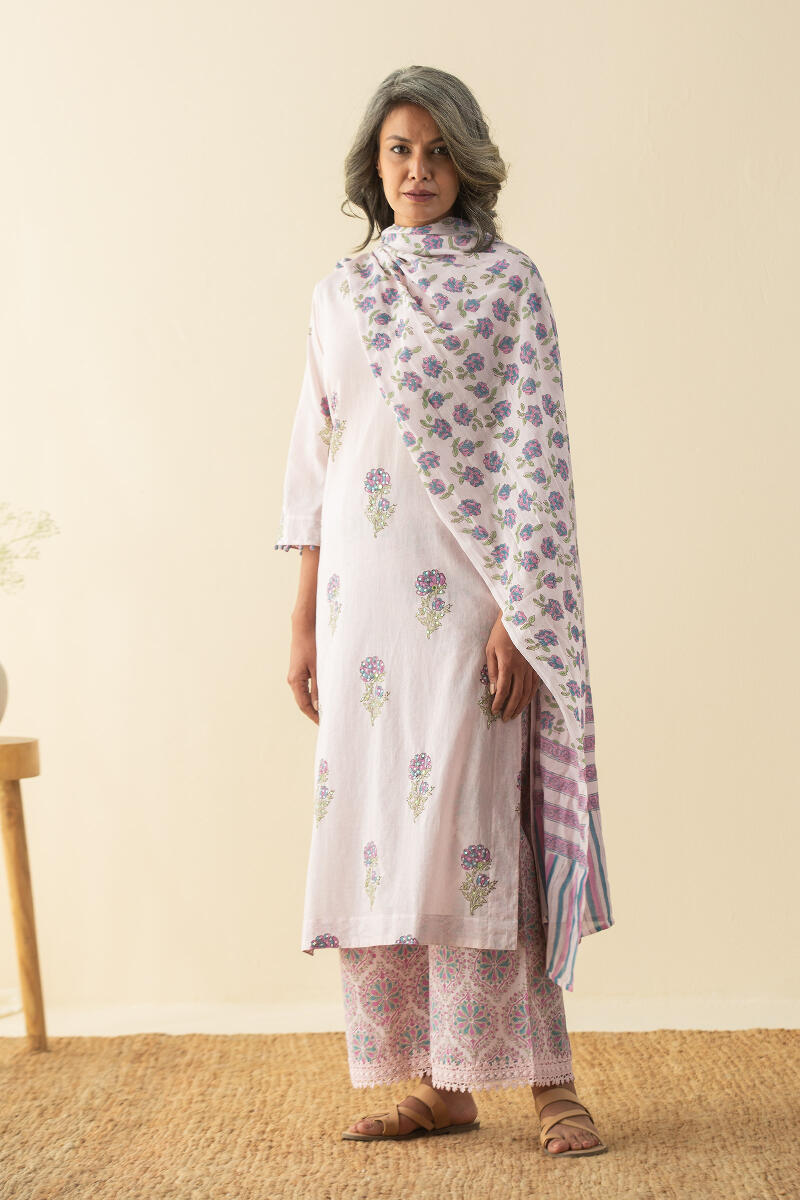 Purple Block Printed Cotton Dupatta