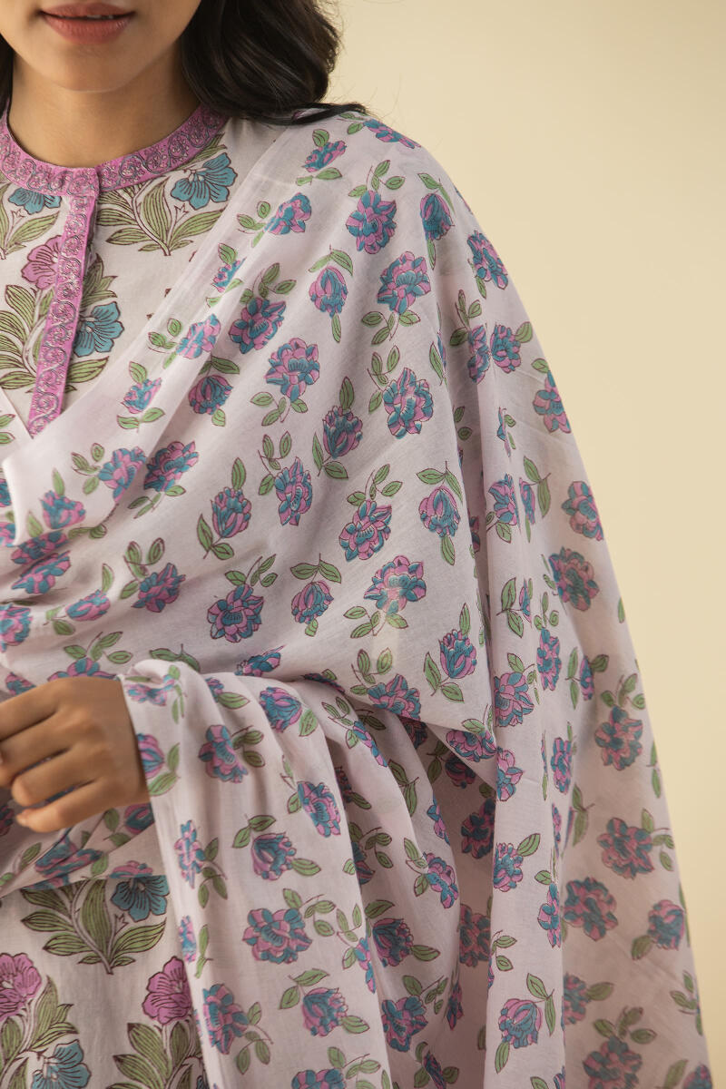 Purple Block Printed Cotton Dupatta