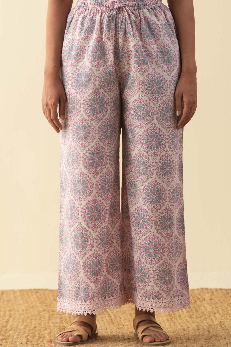 Purple Block Printed Cotton Farsi Pants