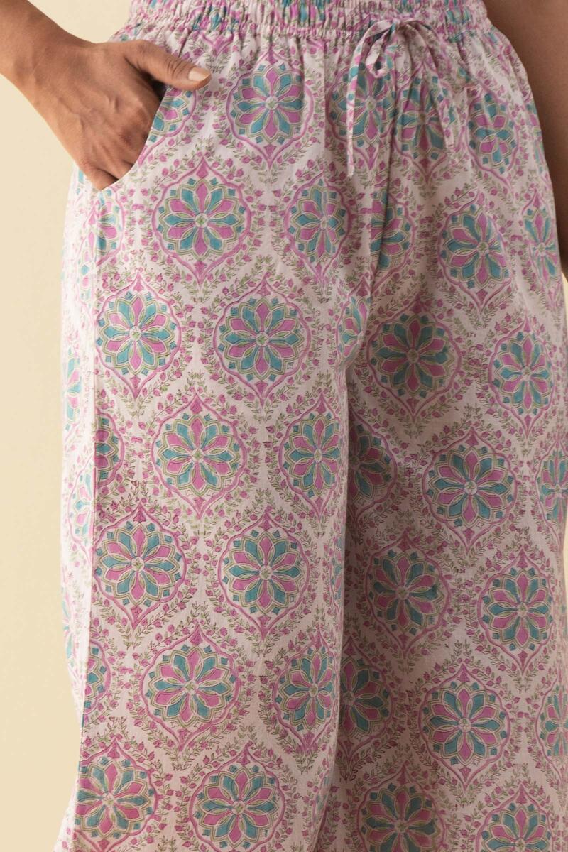 Purple Block Printed Cotton Farsi Pants