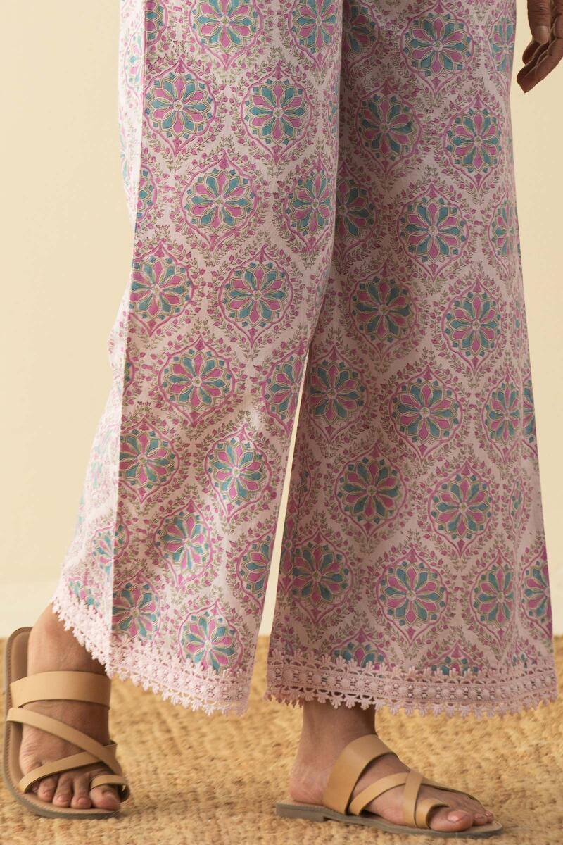 Purple Block Printed Cotton Farsi Pants