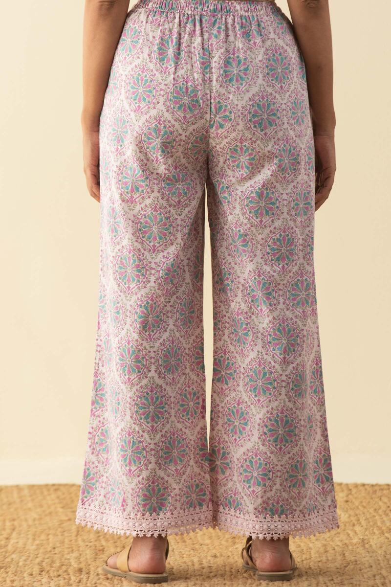 Purple Block Printed Cotton Farsi Pants