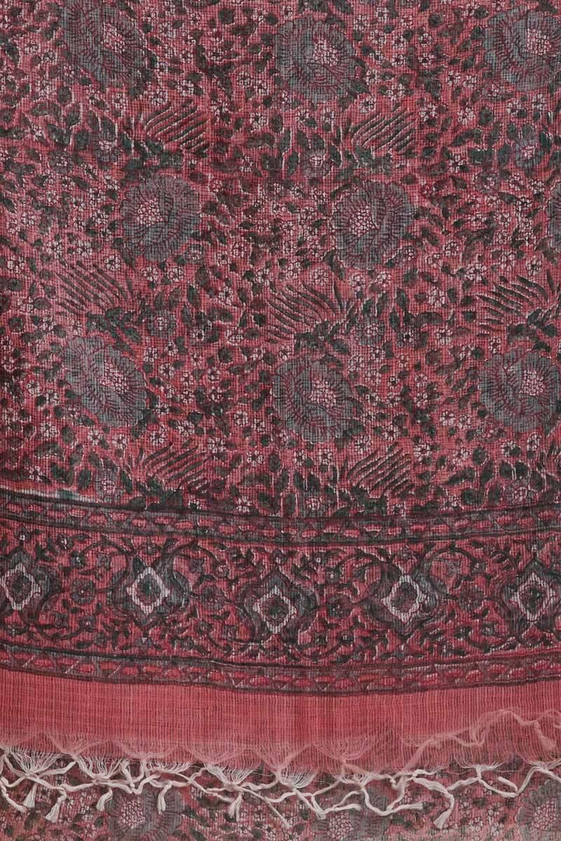 Pink Block Printed Kota Dupatta