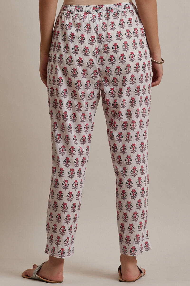 Pink Block Printed Cotton Narrow Pants