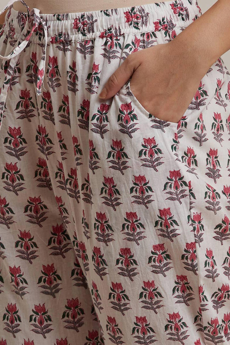 Pink Block Printed Cotton Narrow Pants