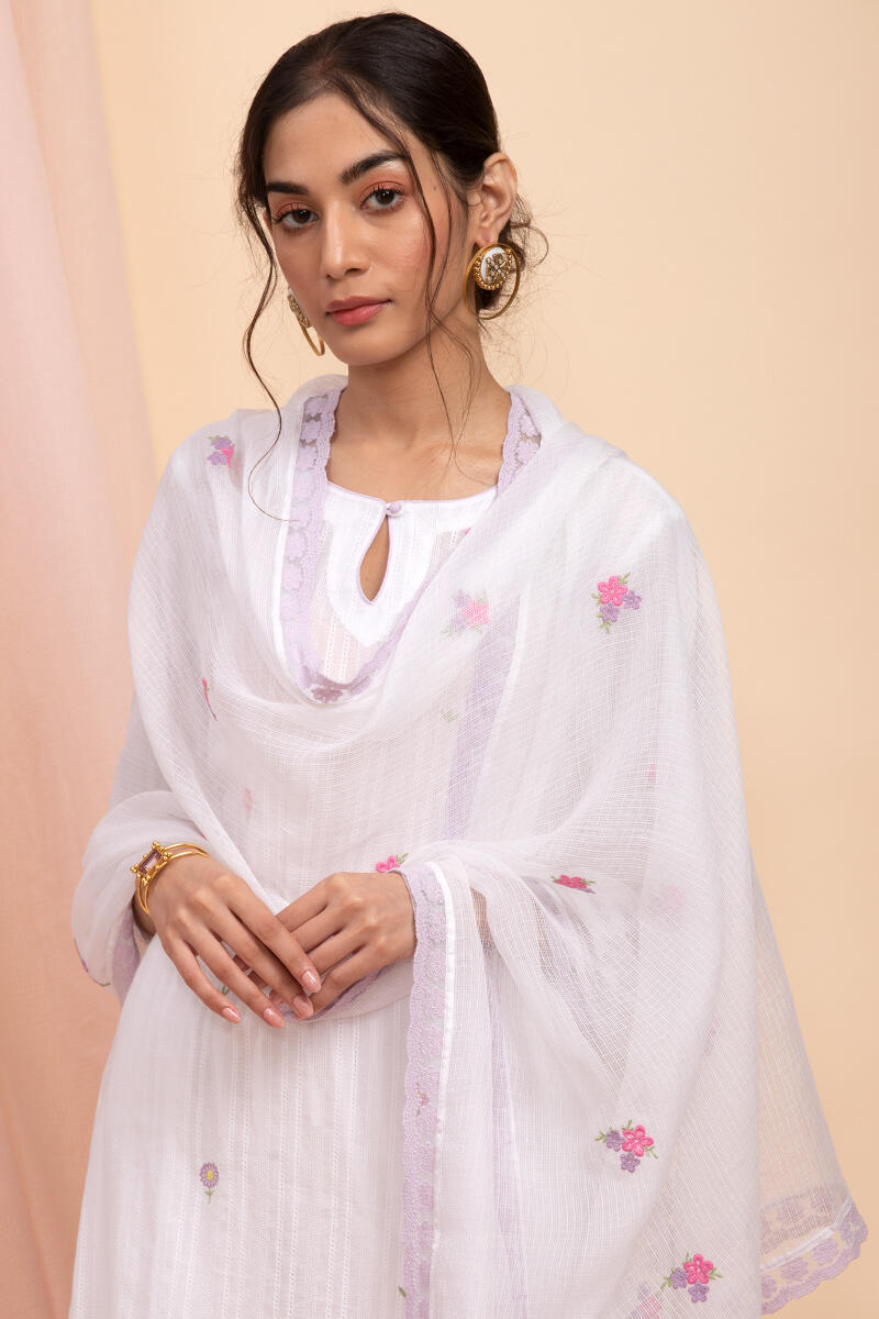 White Handcrafted Kota Dupatta