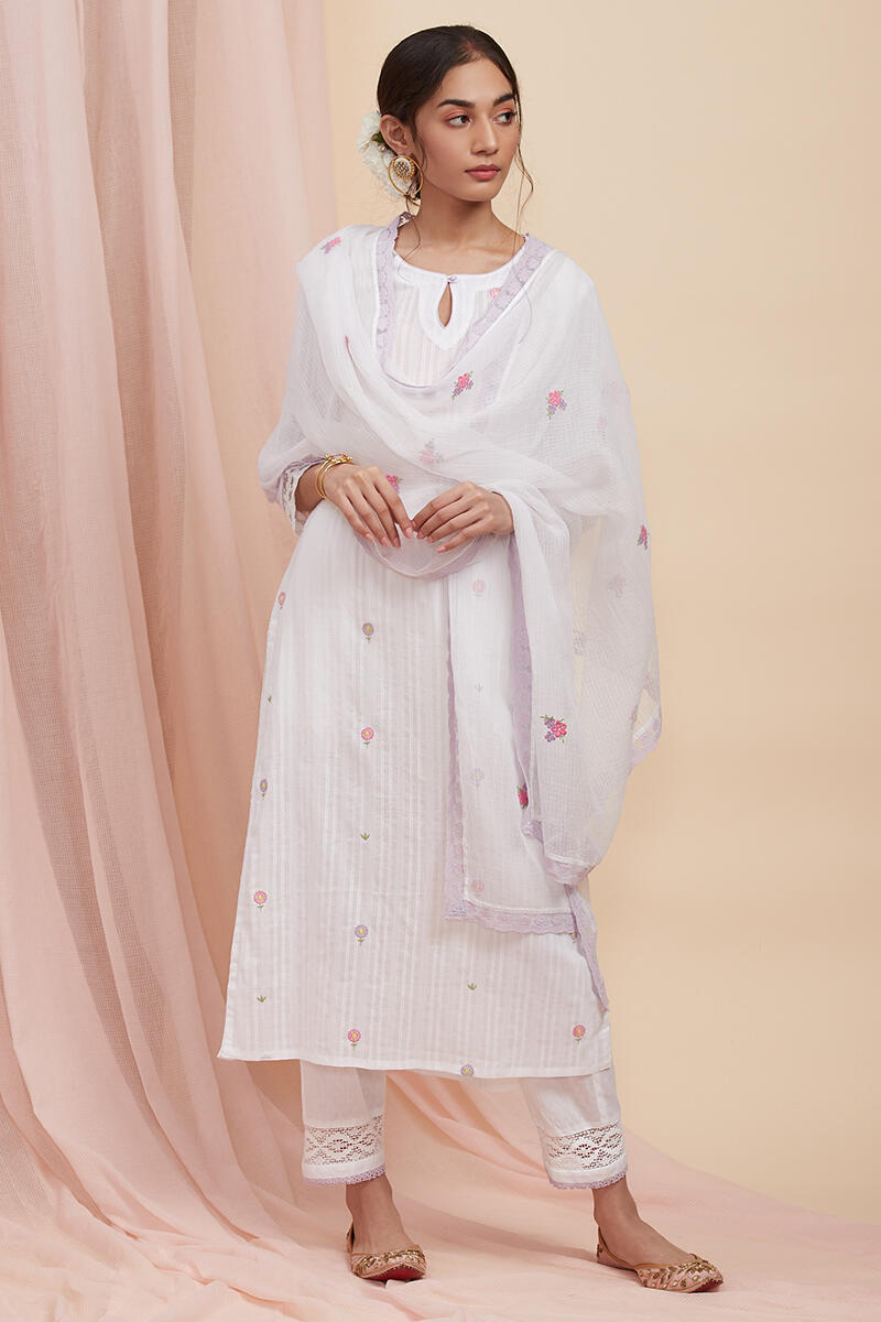 White Handcrafted Kota Dupatta