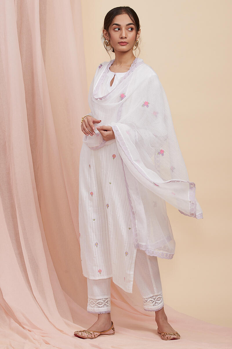 White Handcrafted Kota Dupatta