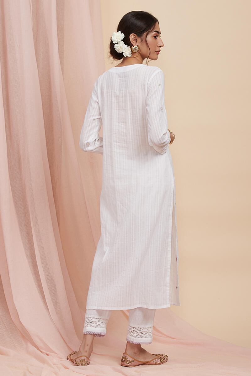 White Handcrafted Straight Cotton Kurta