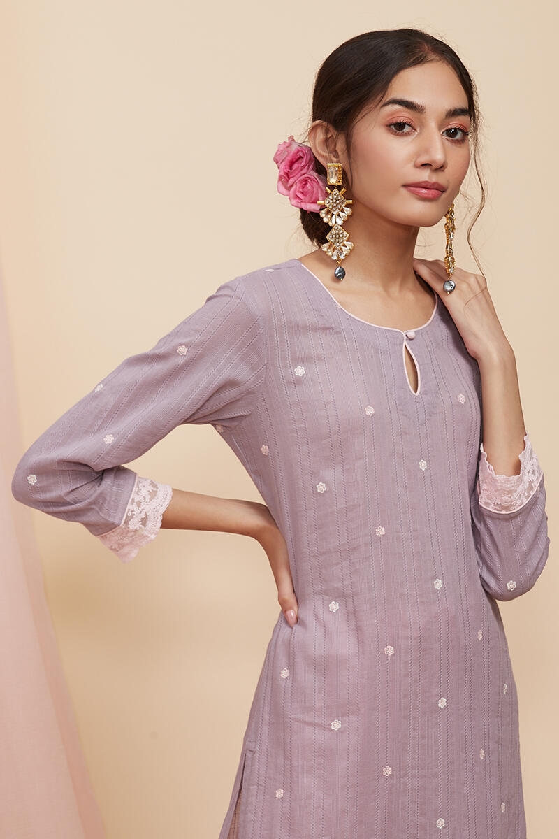Purple Handcrafted Straight Cotton Kurta
