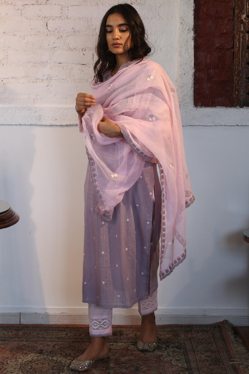 Purple Handcrafted Straight Cotton Kurta