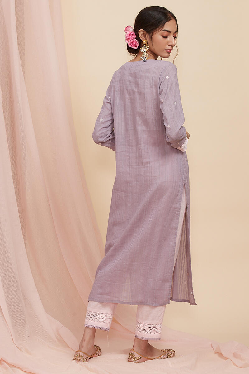 Purple Handcrafted Straight Cotton Kurta