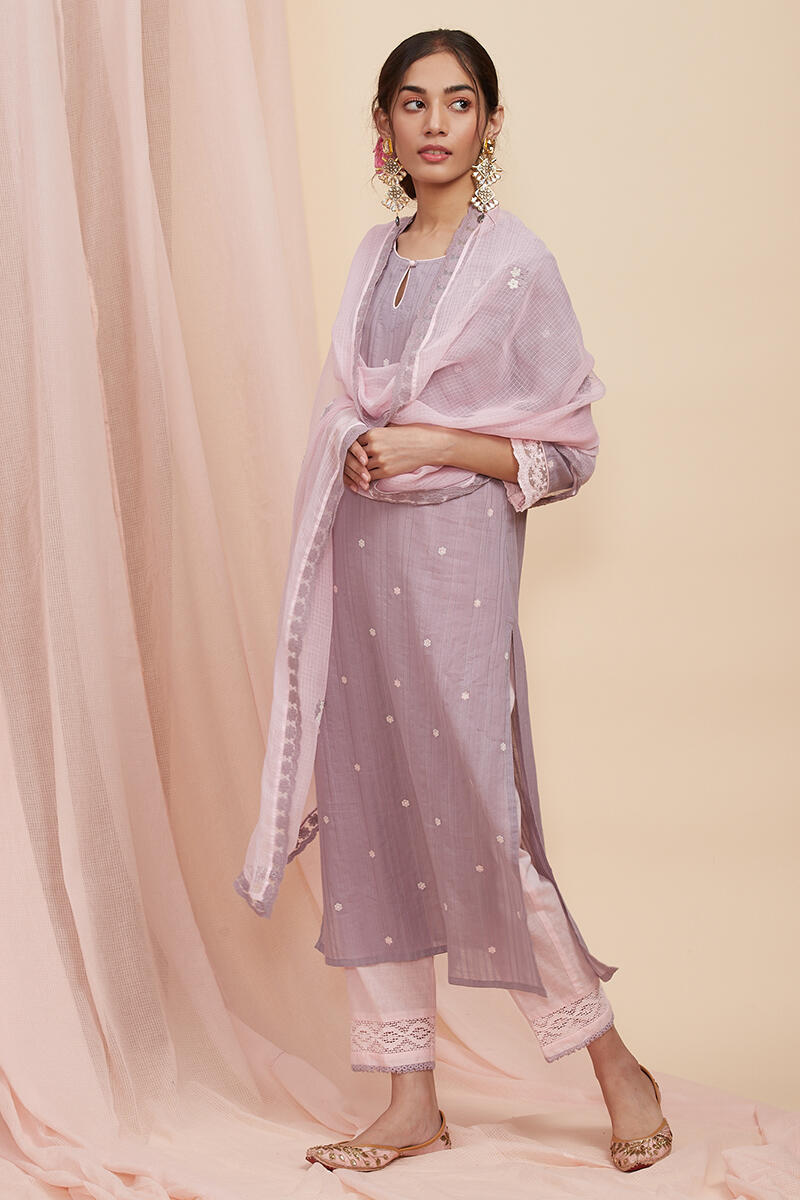 Purple Handcrafted Straight Cotton Kurta