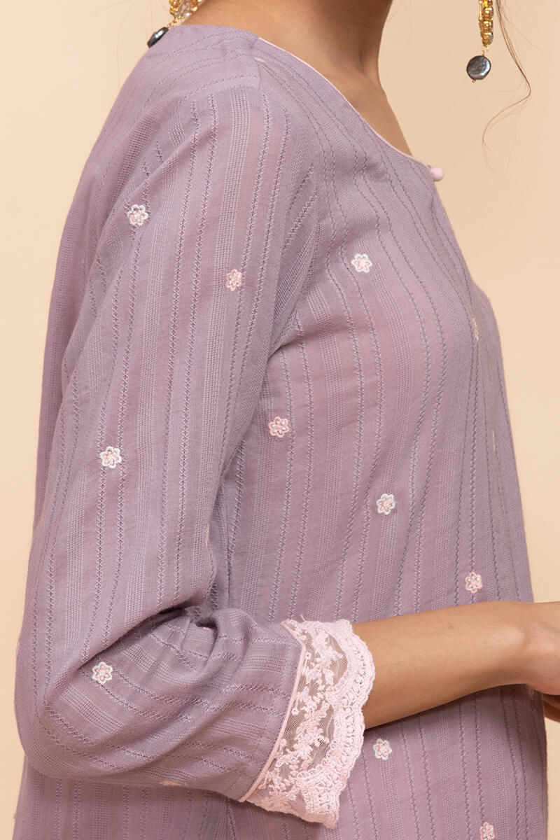 Purple Handcrafted Straight Cotton Kurta