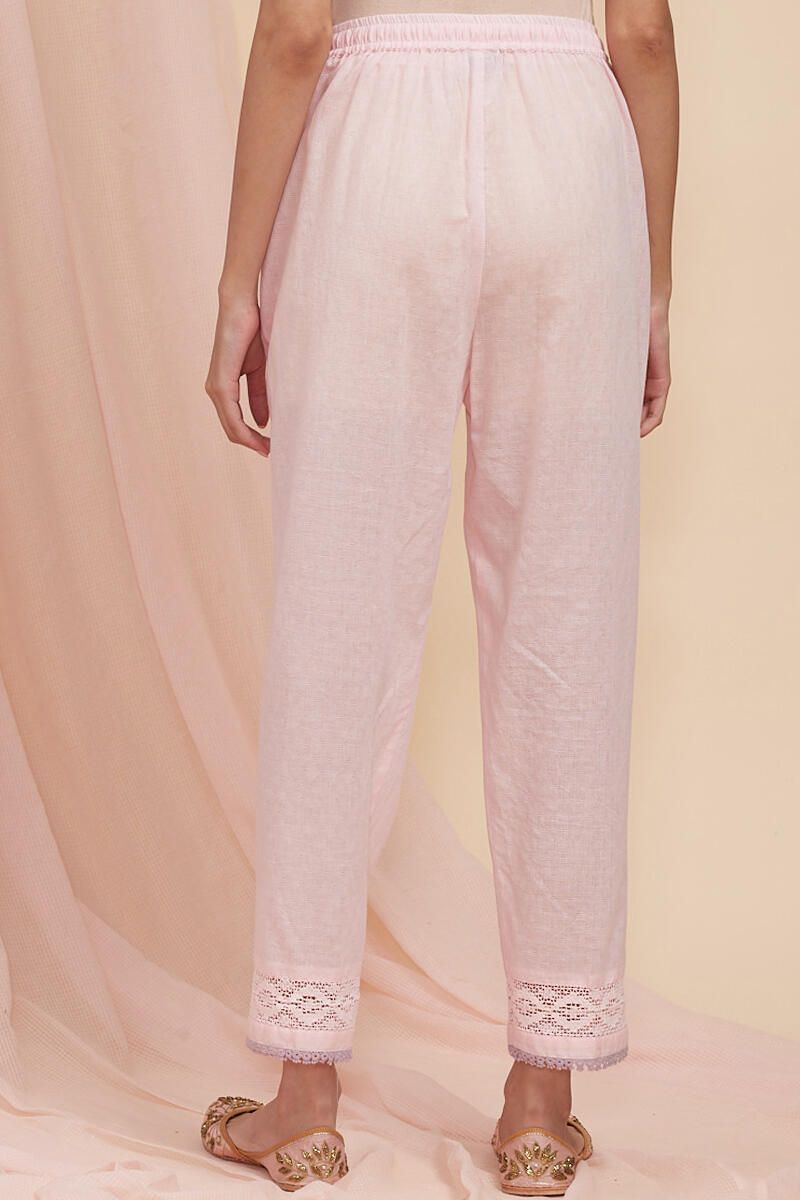 Pink Handcrafted Cotton Narrow Pants