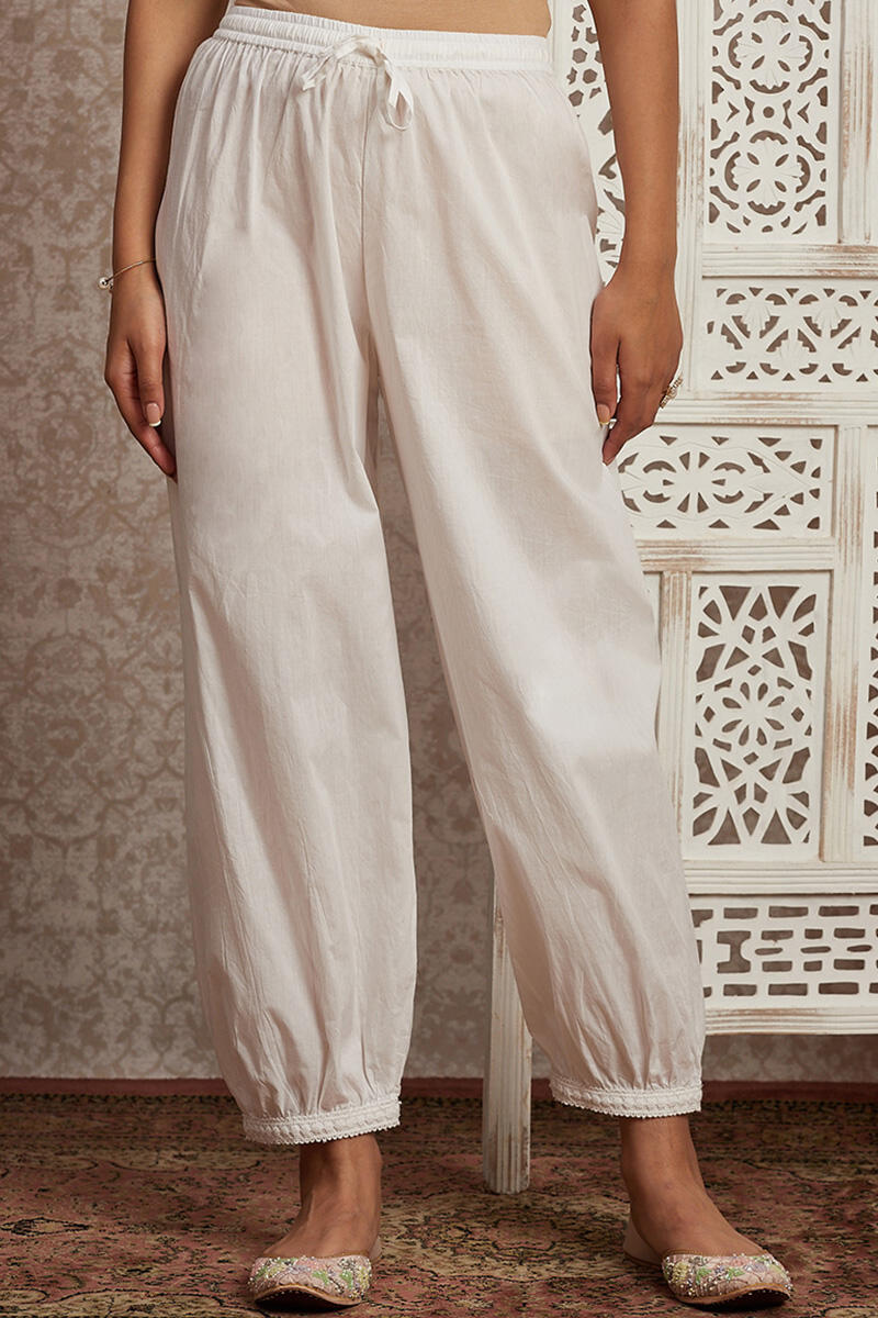 White Handcrafted Cotton Izhaar Pants