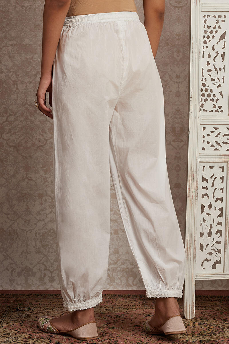 White Handcrafted Cotton Izhaar Pants