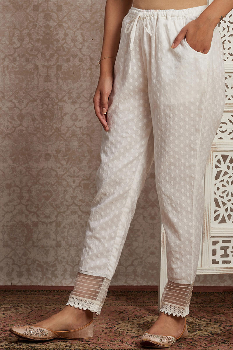 White Handcrafted Cotton Narrow Pants
