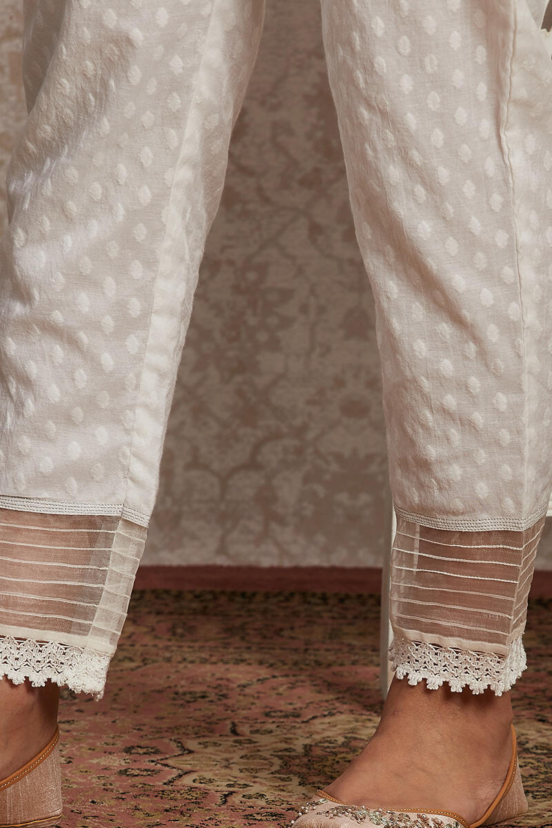 White Handcrafted Cotton Narrow Pants