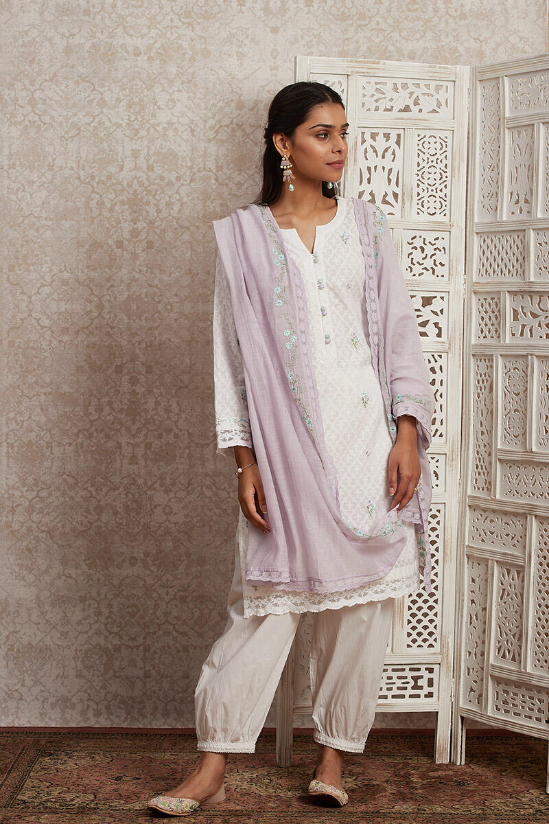 White Handcrafted Cotton Izhaar Pants
