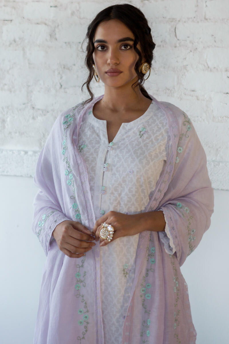 White Handcrafted Cotton Short Kurta