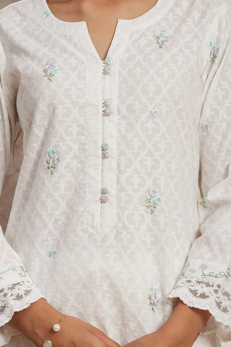 White Handcrafted Cotton Short Kurta