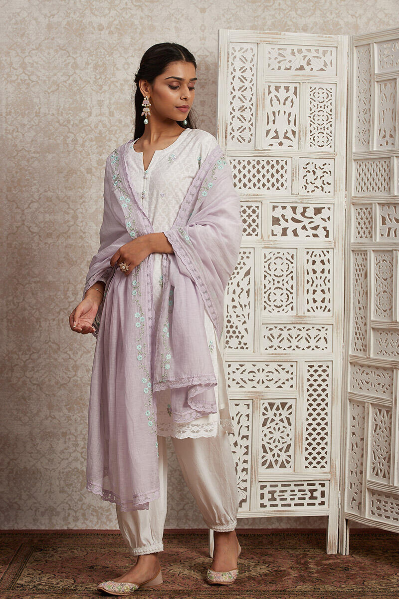 White Handcrafted Cotton Short Kurta