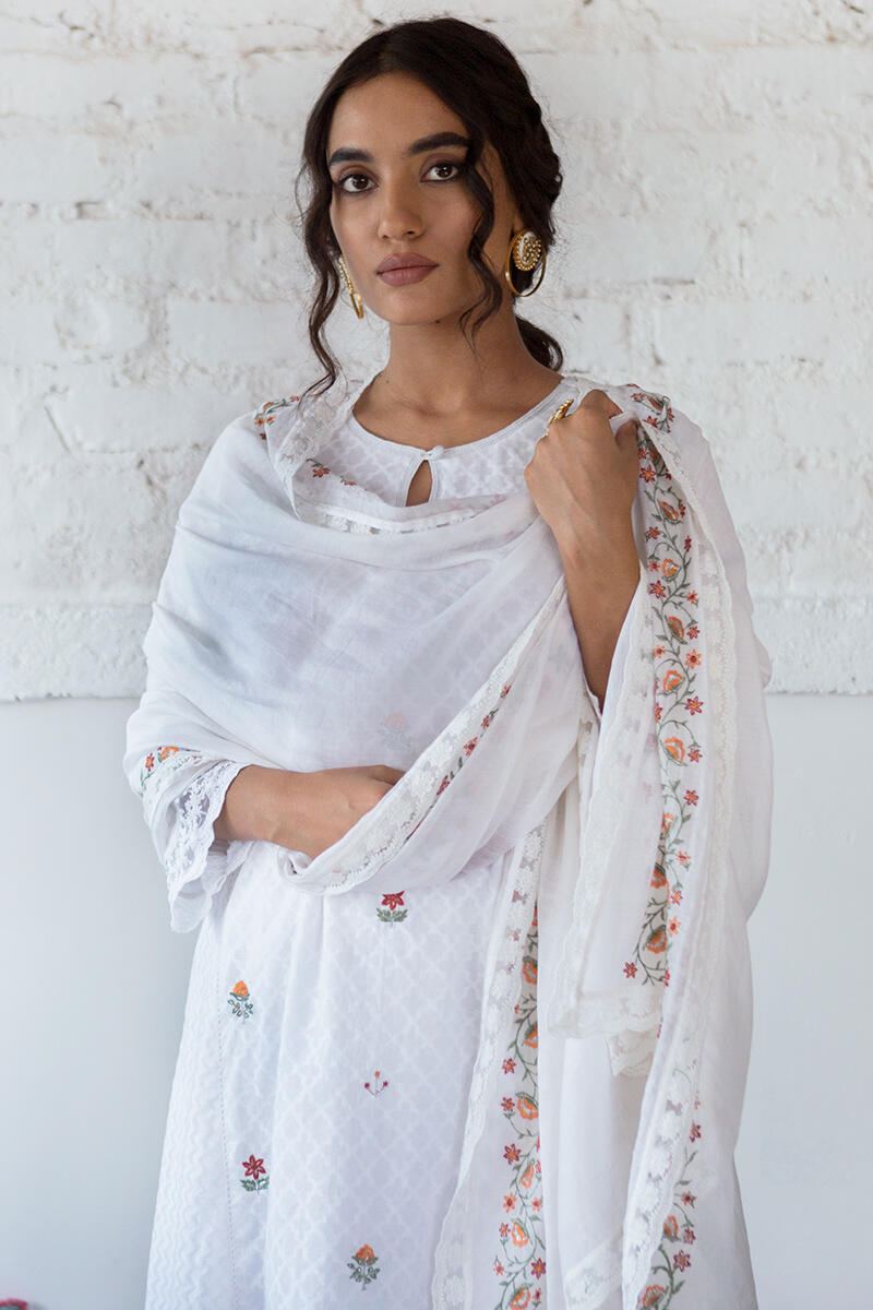 White Handcrafted Cotton Dupatta