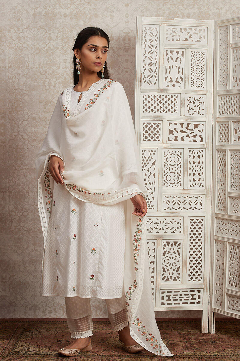 White Handcrafted Cotton Dupatta