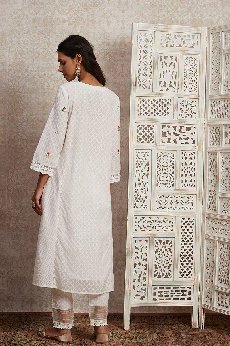 White Handcrafted A-Line Cotton Kurta