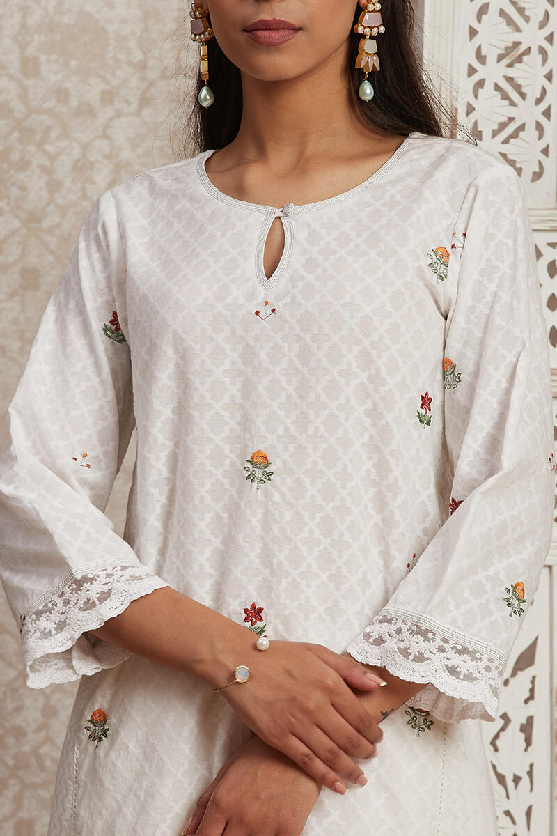 White Handcrafted A-Line Cotton Kurta