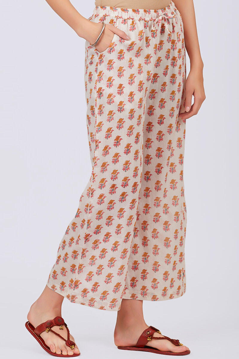 Mustard Block Printed Cotton Farsi Pants