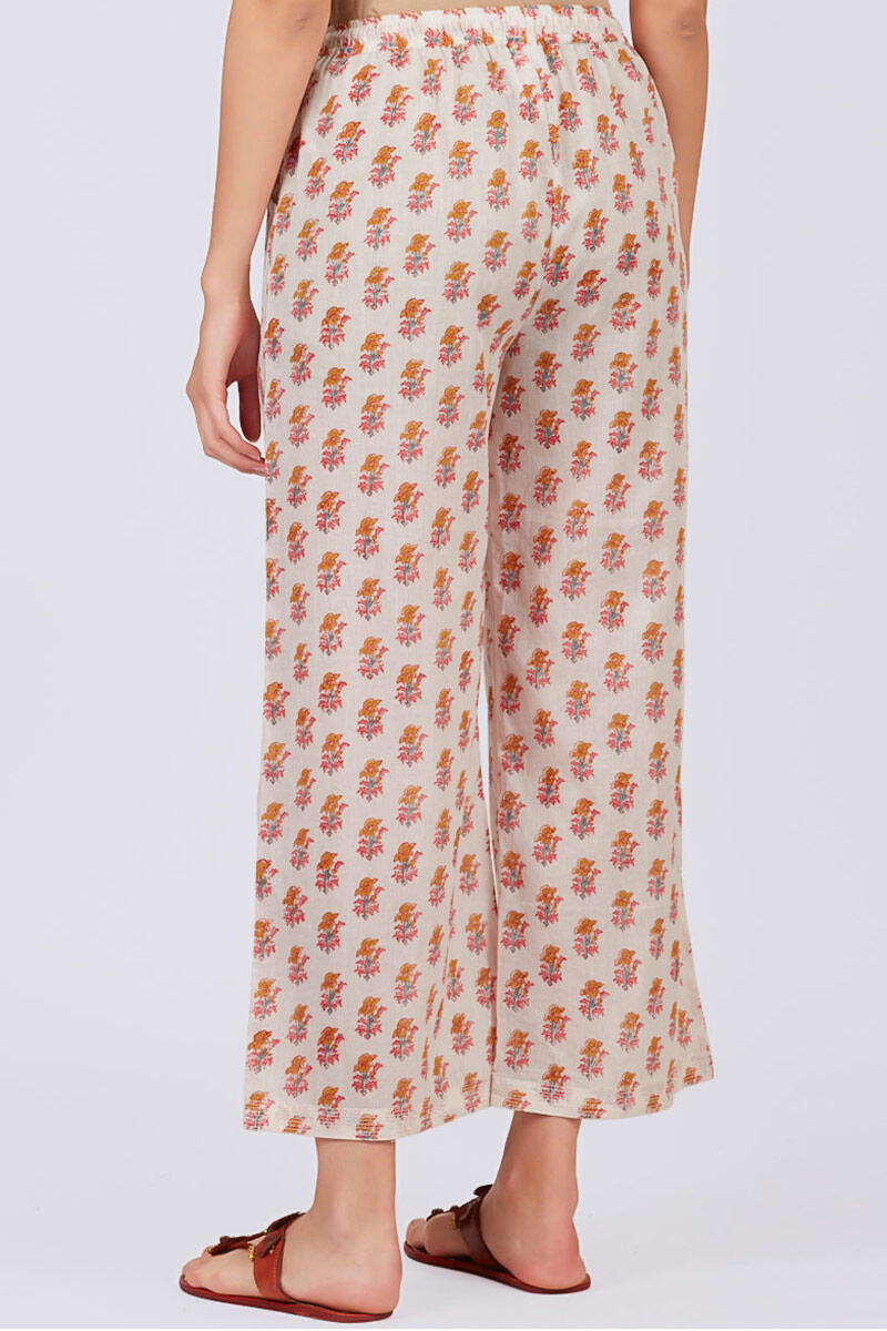 Mustard Block Printed Cotton Farsi Pants