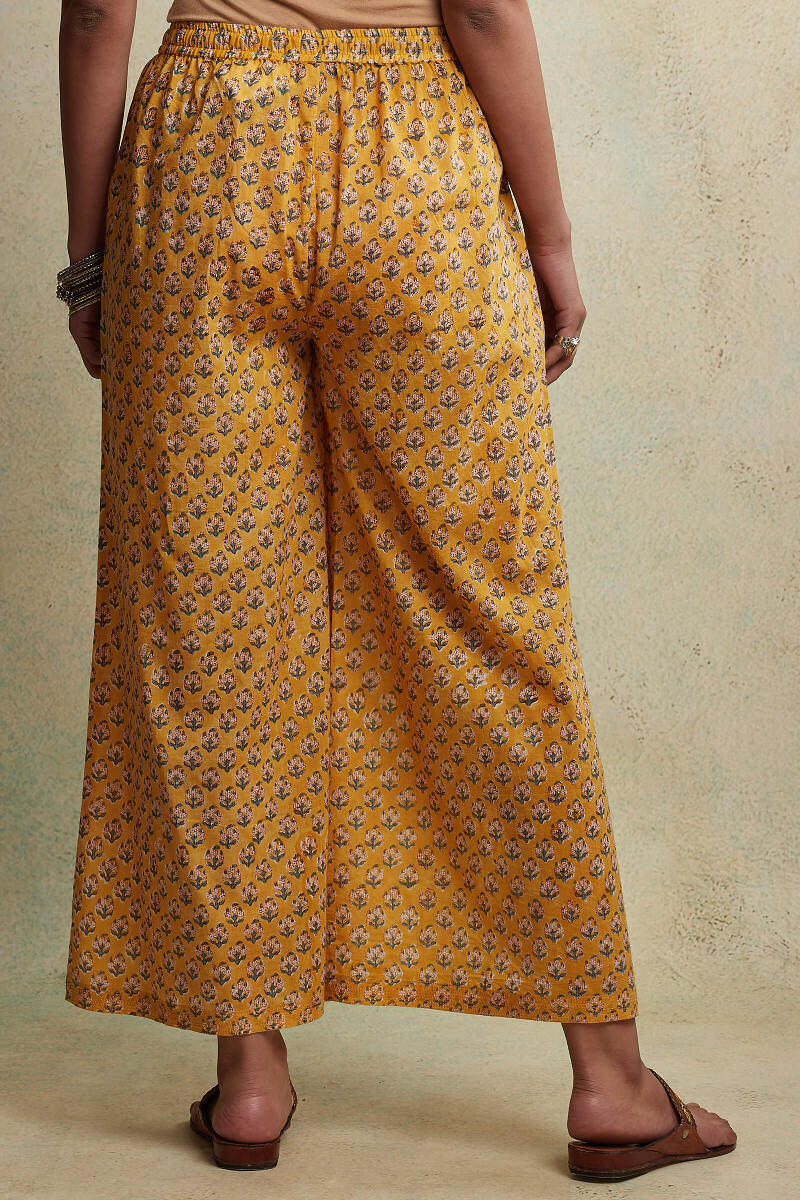 Yellow Block Printed Cotton Palazzos