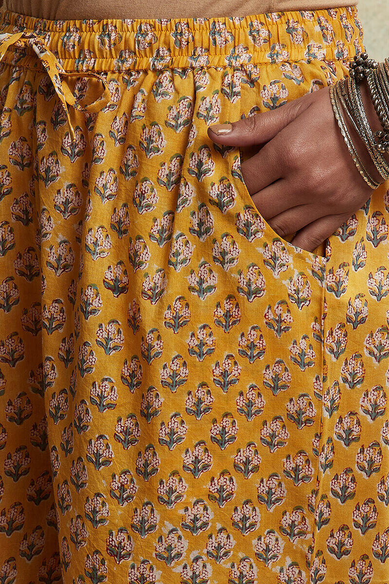 Yellow Block Printed Cotton Palazzos