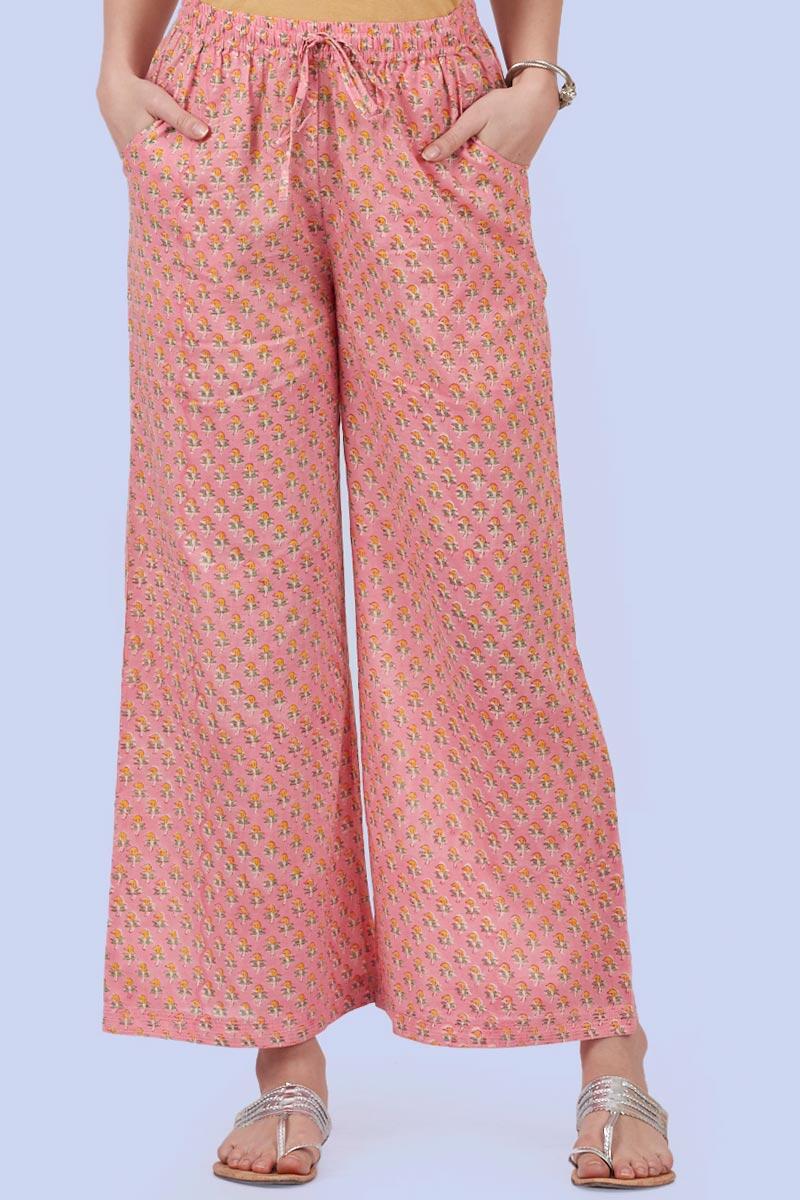 Pink Block Printed Cotton Farsi Pants