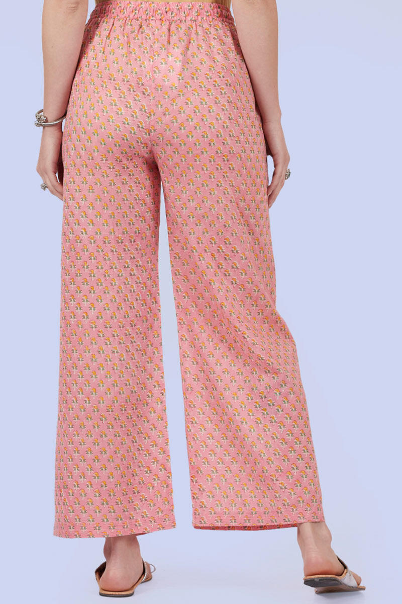 Pink Block Printed Cotton Farsi Pants