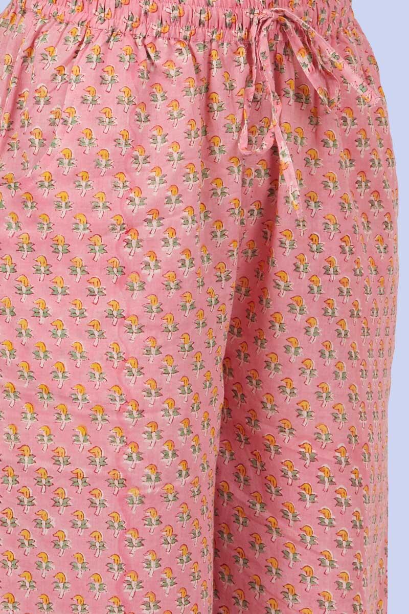 Pink Block Printed Cotton Farsi Pants